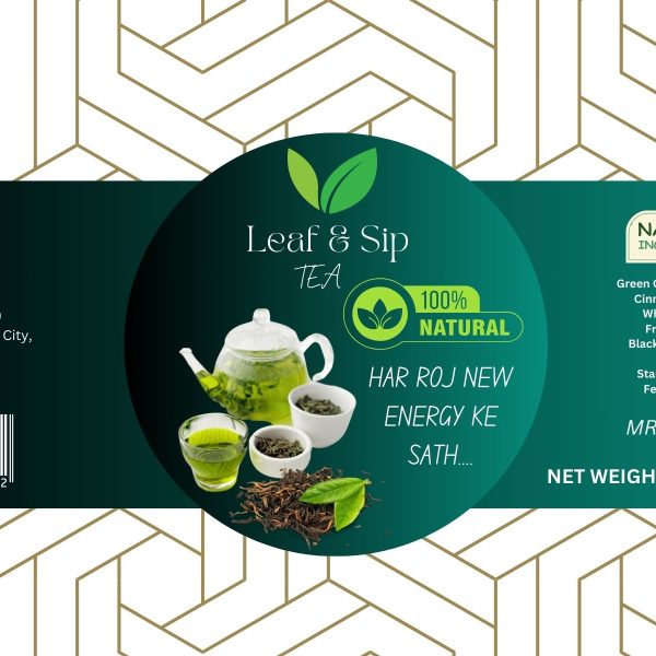 Green and White Modern Tea Mix Organic Product Label (1)